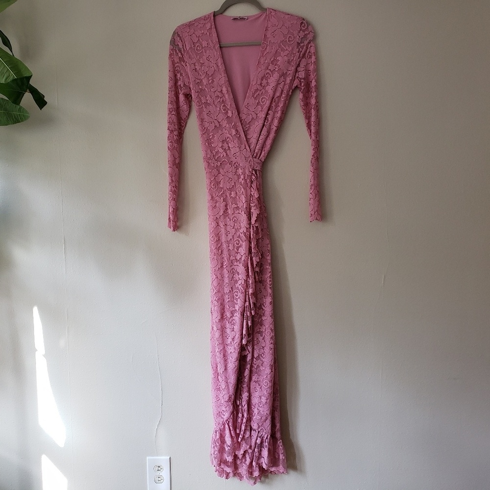Ganni Pink Flynn Lace wrap maxi dress sz 34